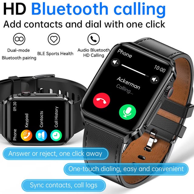 Smartwatch med EKG-hjerteovervågning/Bluetooth-opkald/Bluetooth-musik Sort