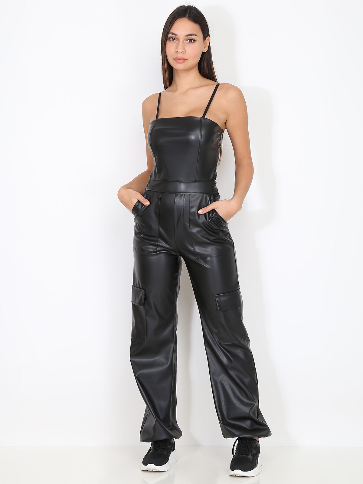Combinaison cargo en simili- Noir