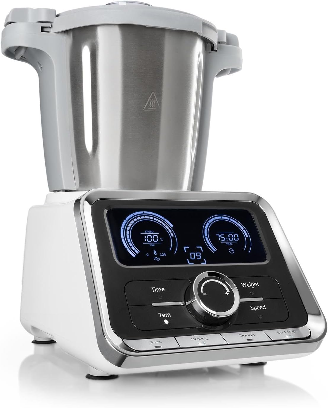 Klarstein GrandPrix - Küchenmaschine Multifunktional, Küchenmaschine mit Fleischwolf, Rührmaschine mit Kochfunktion, 500-1000 W, 2,5L Edelstahlschüssel, 30-120°C einstellbar, silber
