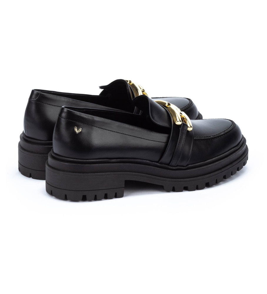 Mocassins Martinelli Blunt em couro preto com fivela dourada - Altura do salto: 4,5 cm -