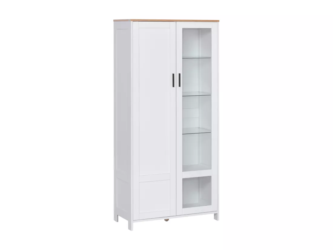 Armoire de rangement - 2 portes - 7 étagères - dim. 76L x 36l x 160H cm - blanc aspect chêne clair verre