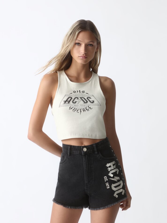 Shorts jeans ACDC - Preto/Branco