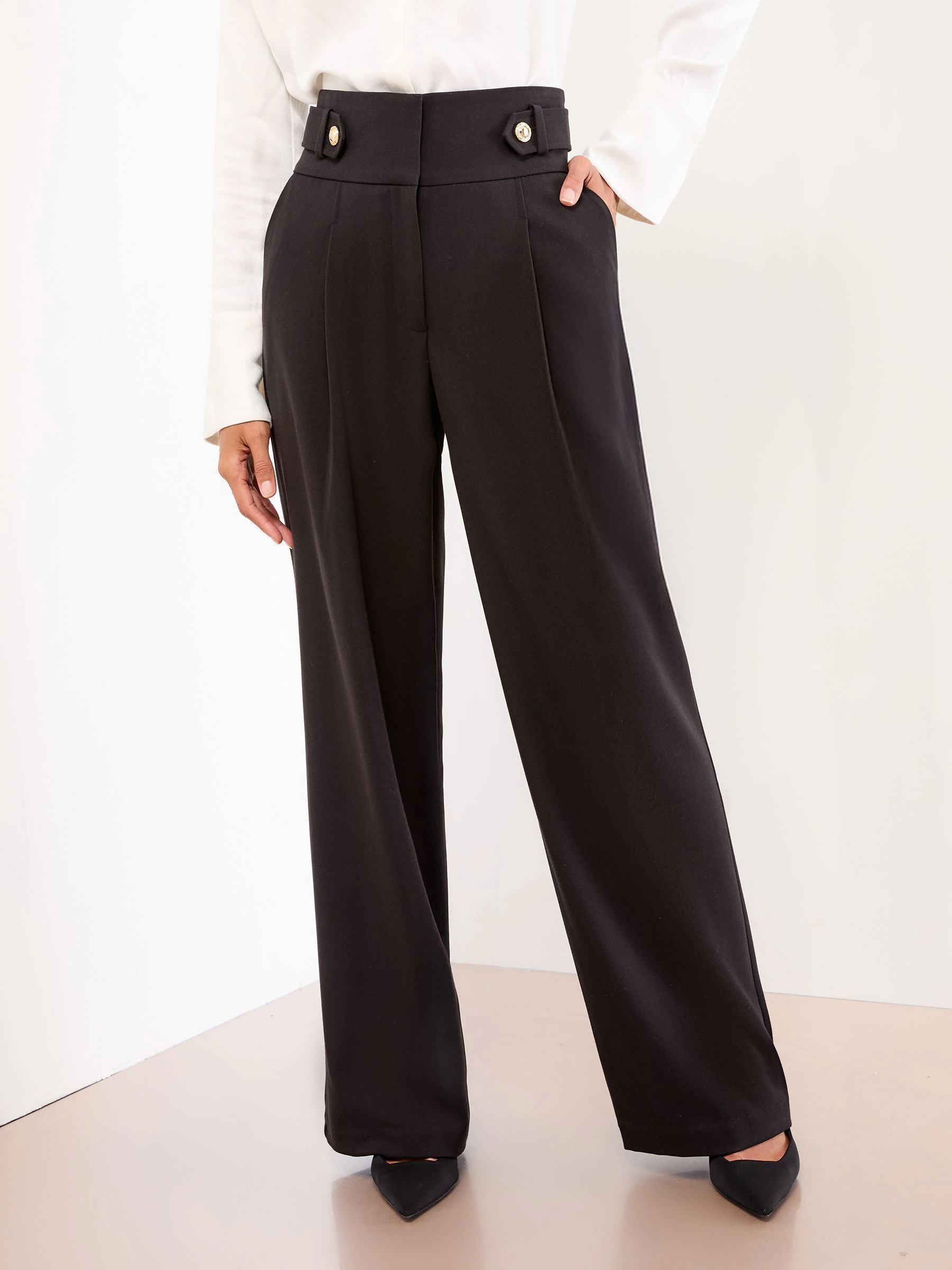 Zwart - Lipsy Deep Waistband Tailored Wide Leg Trousers