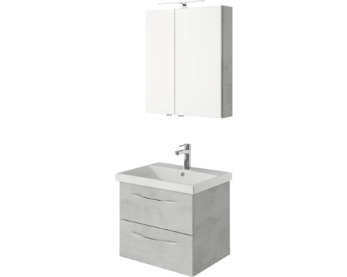 3-delige badkamermeubelset Pelipal serie 4035 BxHxD 60 x 200 x 45 cm, fronten grijs, met witte keramische wastafel en keramische spoelbak, badmeubel, spiegelkast met LED-verlichting, chromen greep, 40350600111030