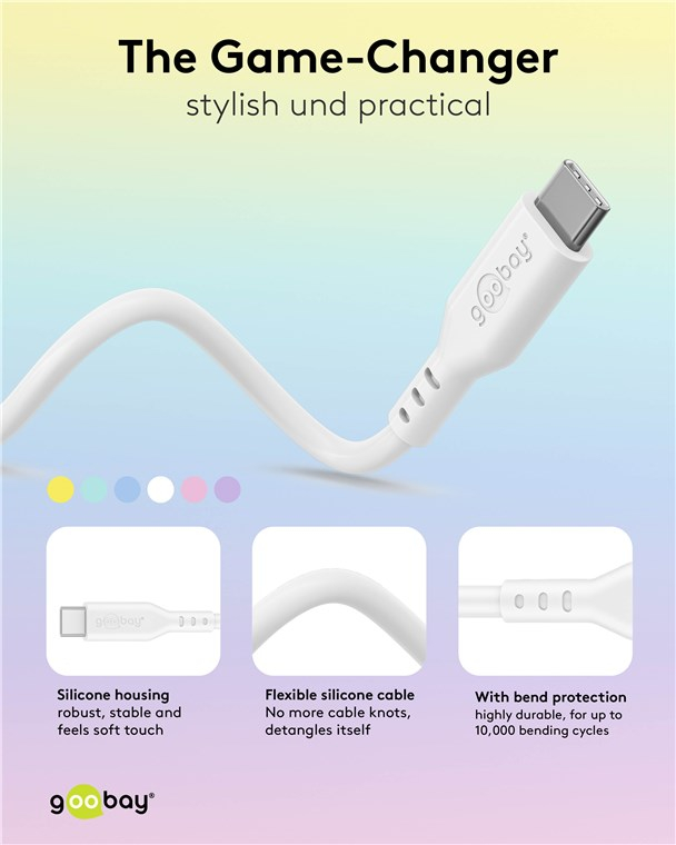 (1.5 m) 60W USB C auf USB C Silikon Ladekabel Fast Charge Datenkabel (77743) - Weiss
