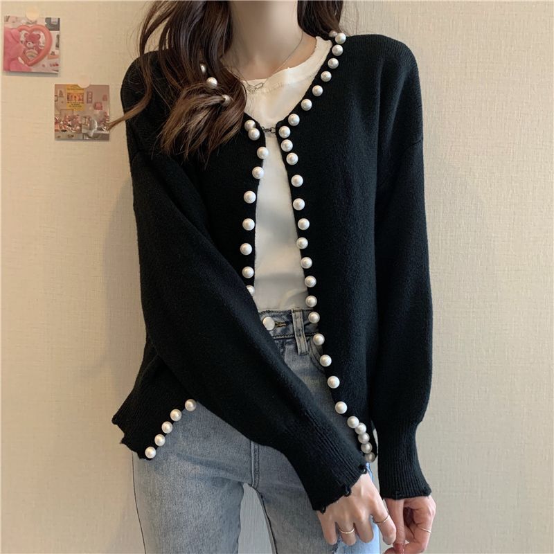 Everose - Cardigan met imitatieparelrand
