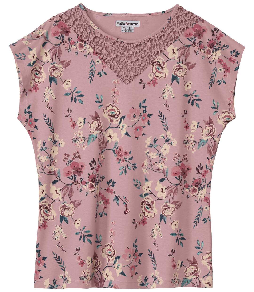 Tee-Shirt à Fleurs et Col Macramé