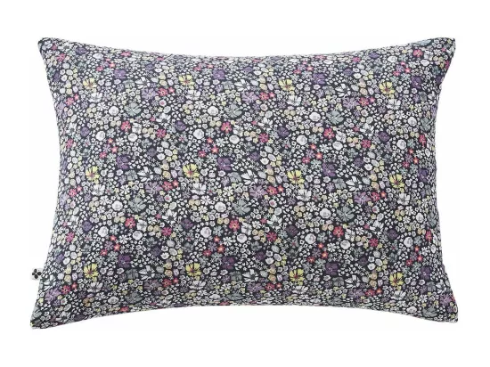 SOIZIC - Taie d'Oreiller 50x70cm Gaze de Coton Imprimé Bleu-Violet Imprimé Fleurs