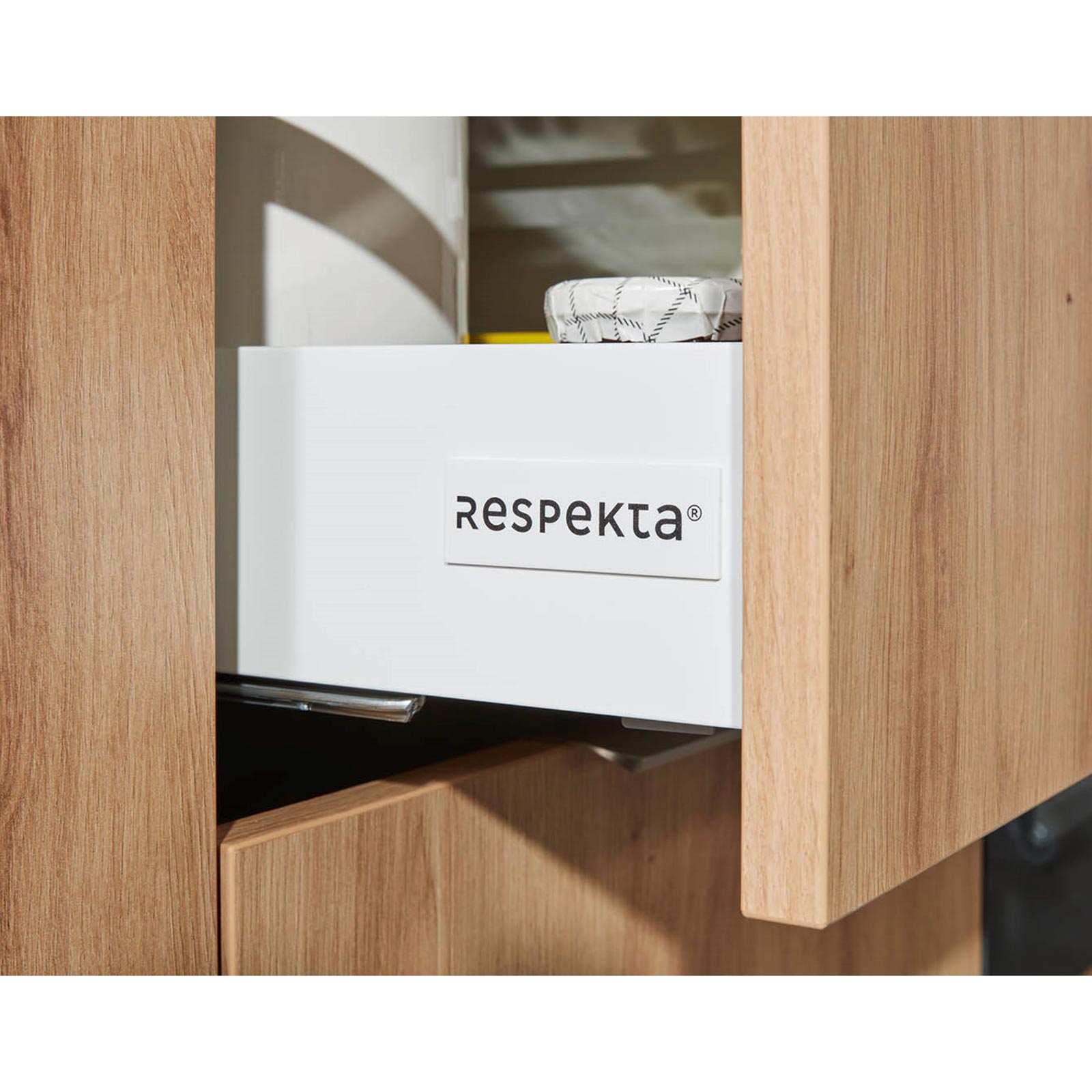 RESPEKTA Küchenblock - weiß matt - Artisan Eiche - mit E-Geräten - 370 cm