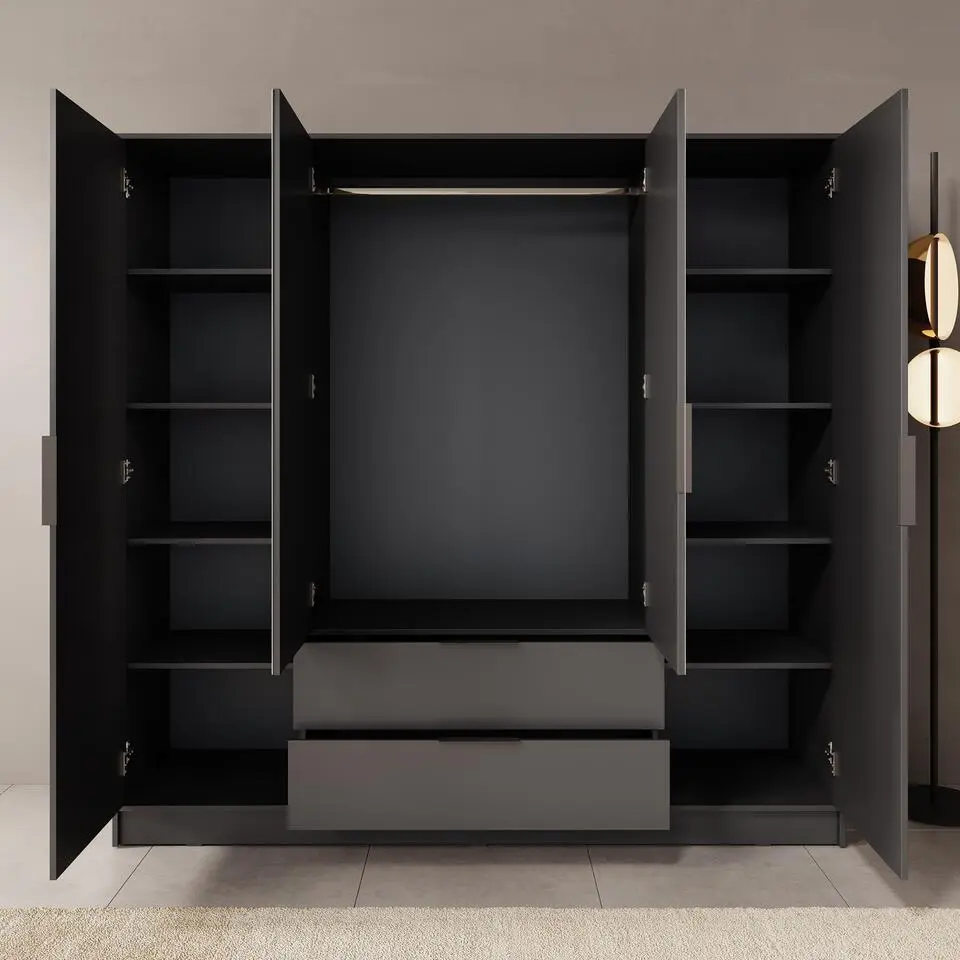 Meubella - Kledingkast Kaelum - Grijs - 206 cm - Met spiegel