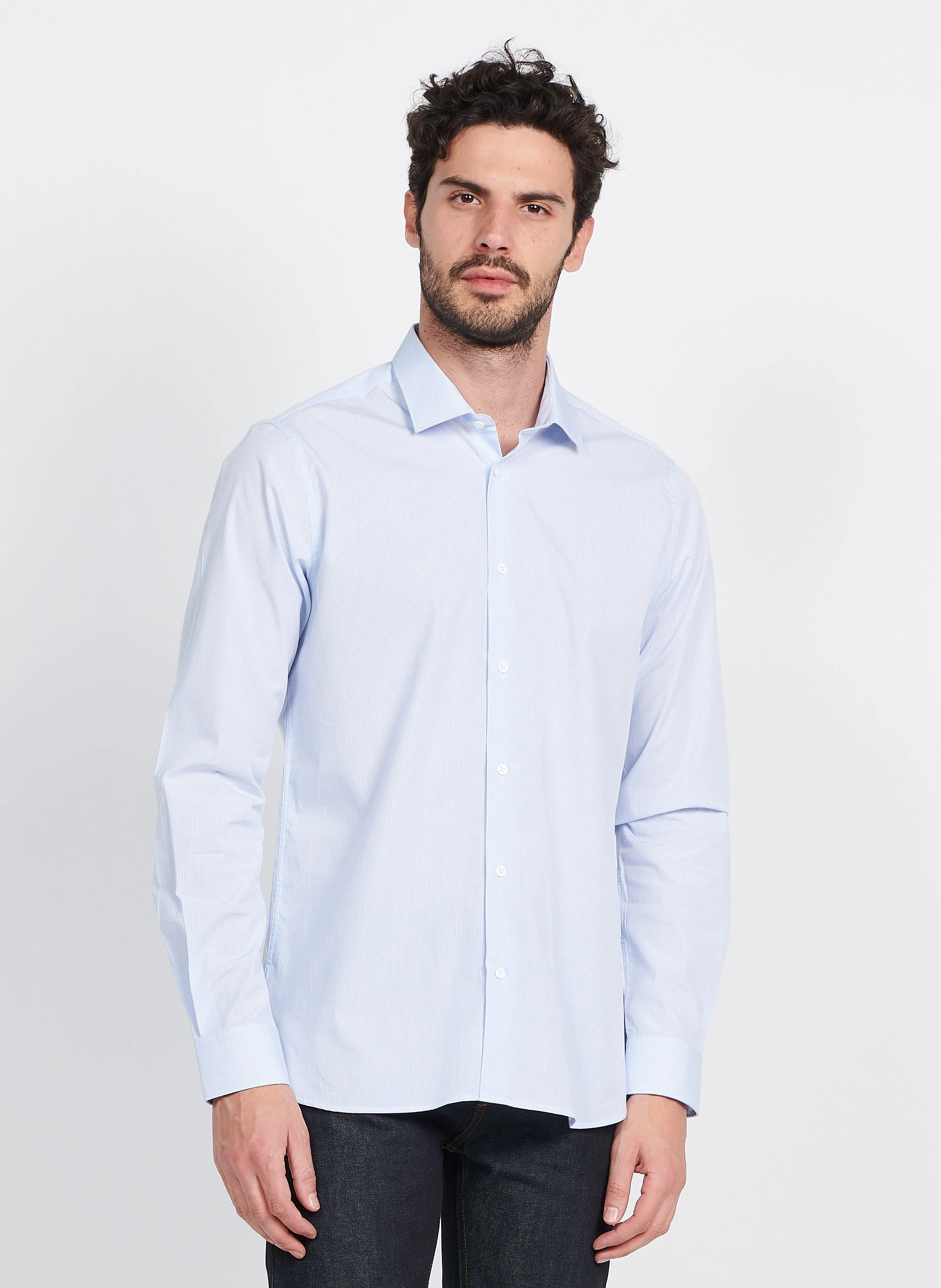 Chemise col classique en coton | Bleu