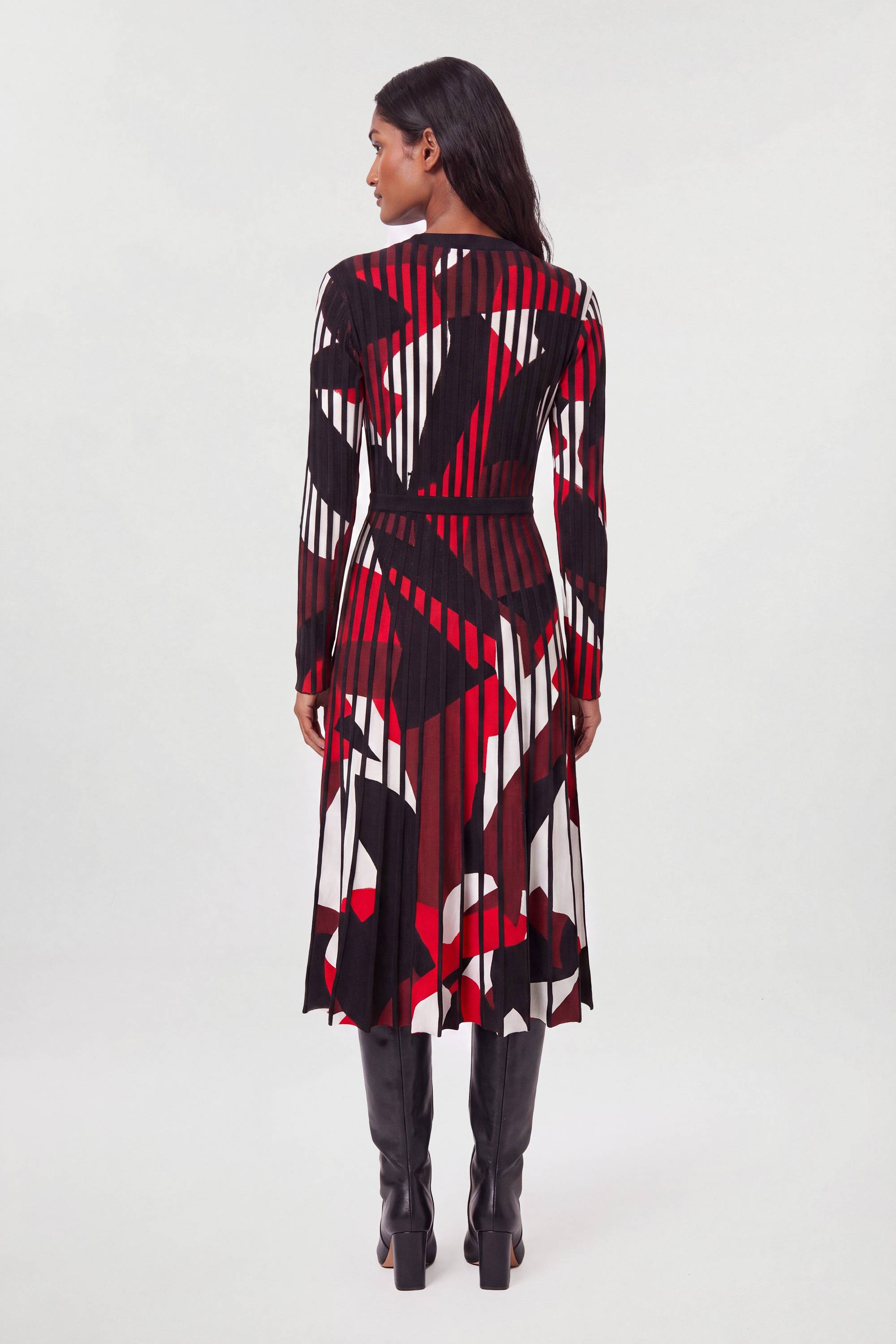 KarenMillen Robe Midi Évasée en Maille Jacquard Zèbre Petite Taille