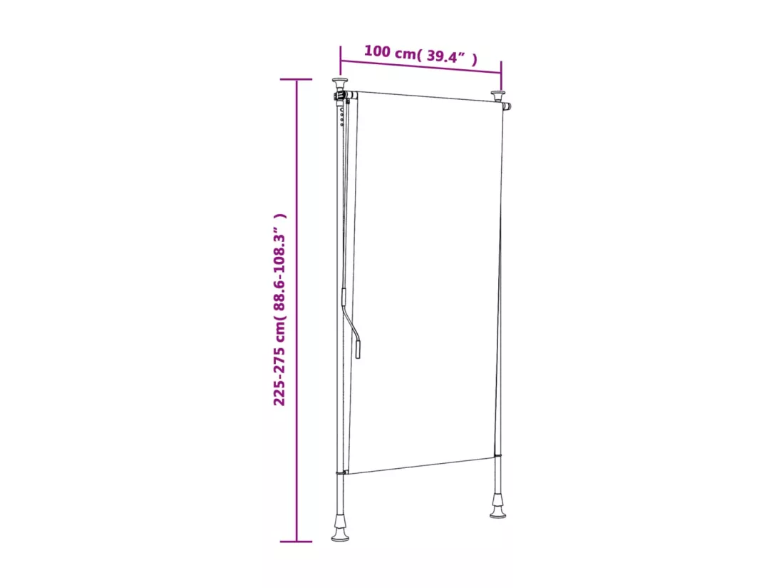 Store roulant d'extérieur orange et blanc 100x270cm tissu acier