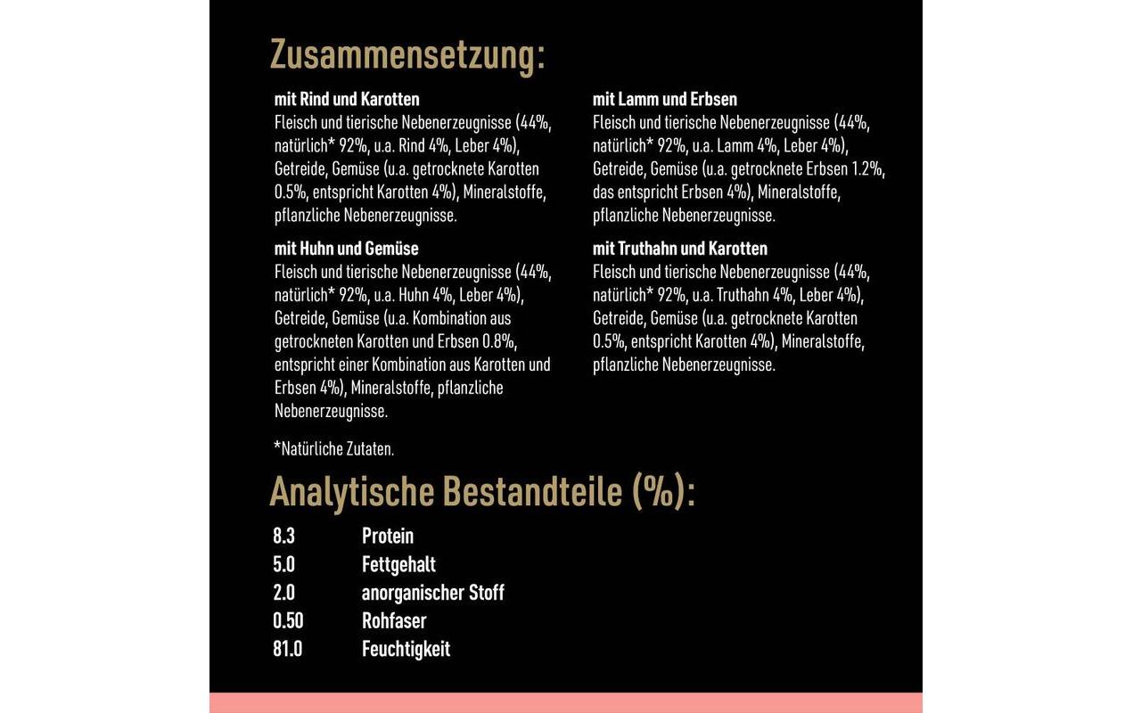 Nassfutter Pouch in Sauce Adult Selection 12 x 100 gAusgewogene Mahlzeiten in schmackhafter Sauce für ausgewachsene Hunde