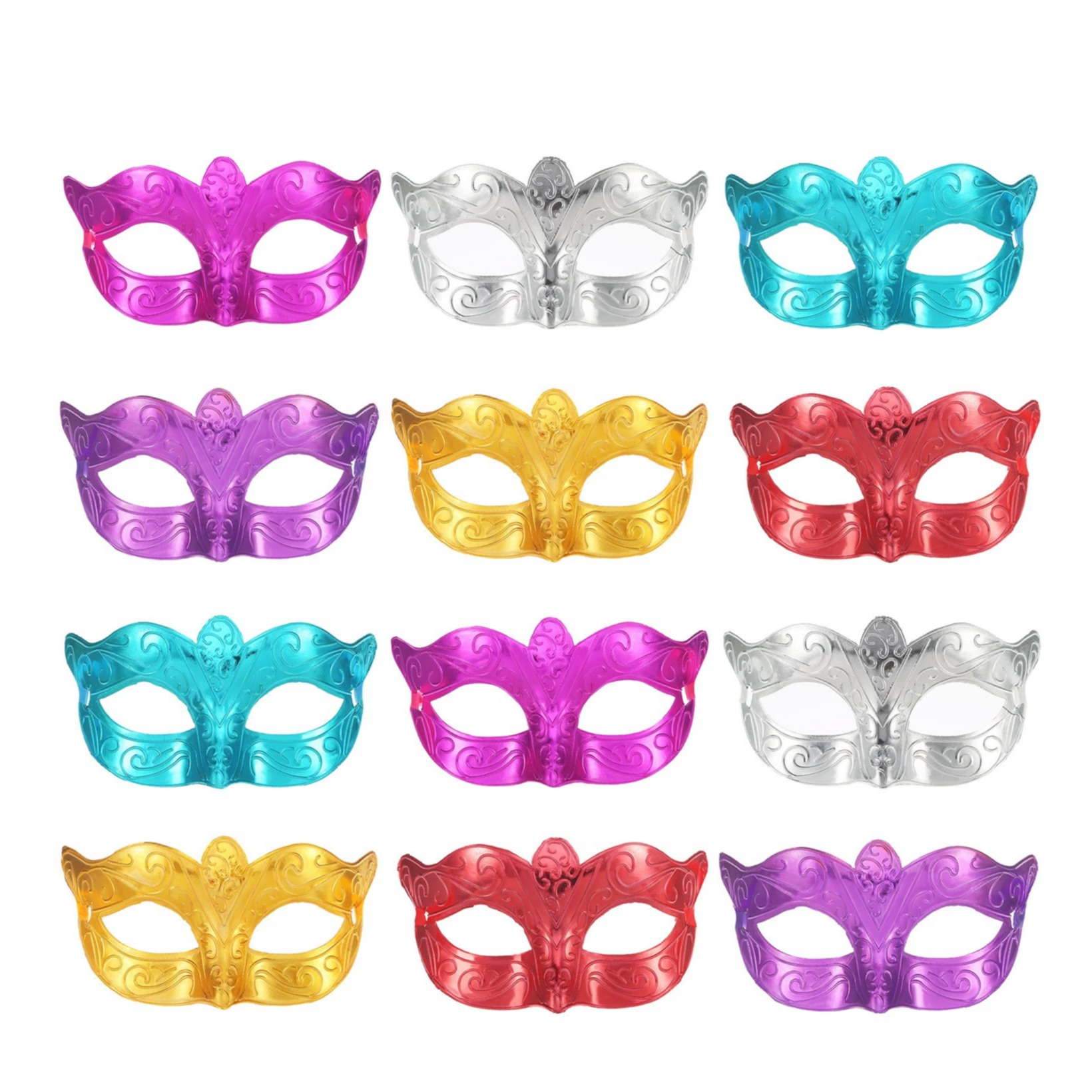 (6er Set) Venezianische Maske Fasnachts Halbmaske Kostüm Zubehör Metallic Motto Party Accessoire Halloween Foto Requisite - Assortiert