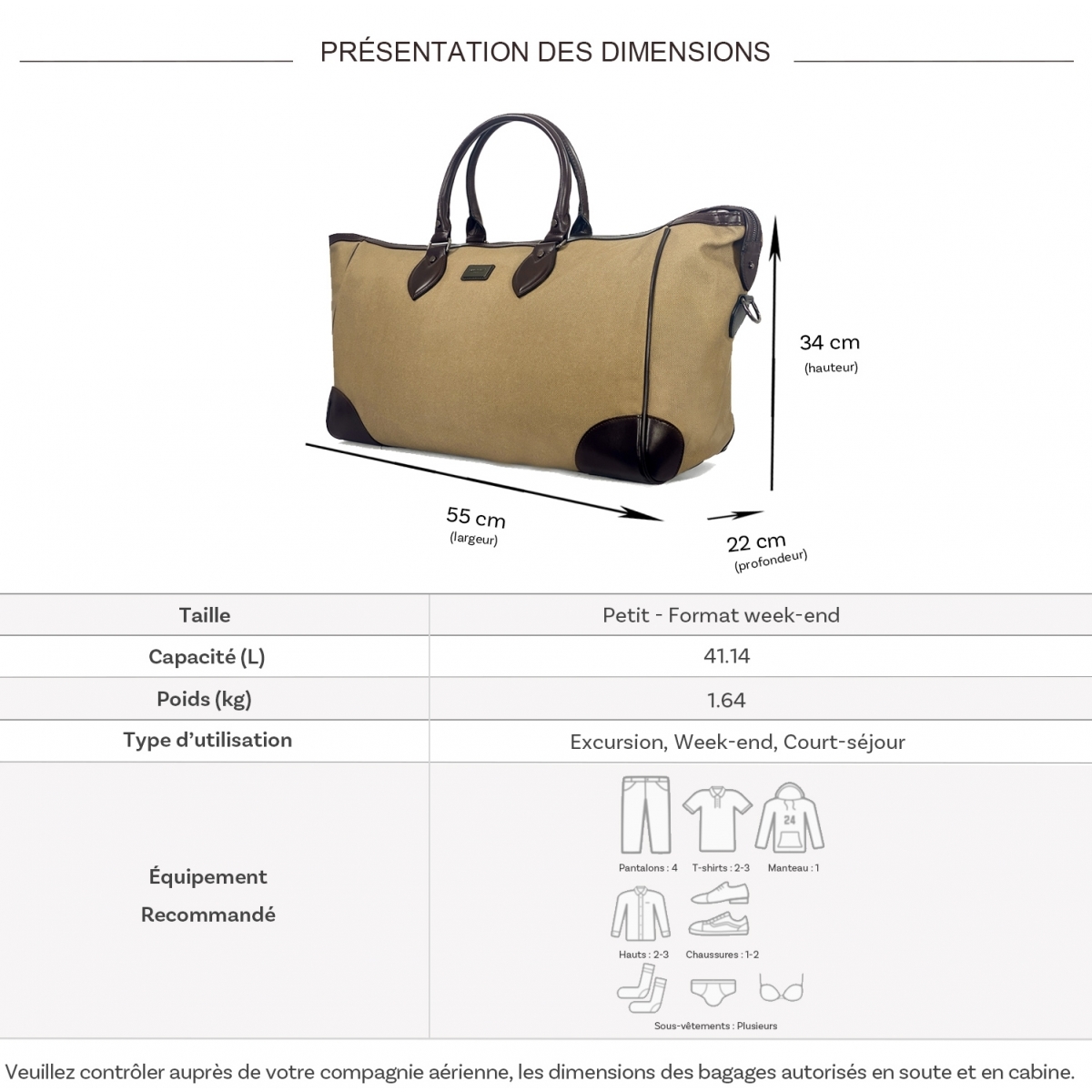 David Jones Sac de voyage week-end 41L David Jones 55cm sans roulettes