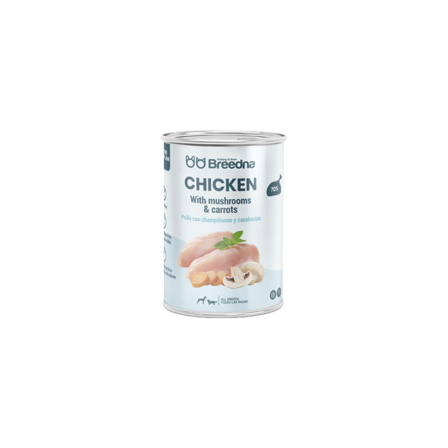Ração úmida para frango Breedna (pacote com 12 latas)