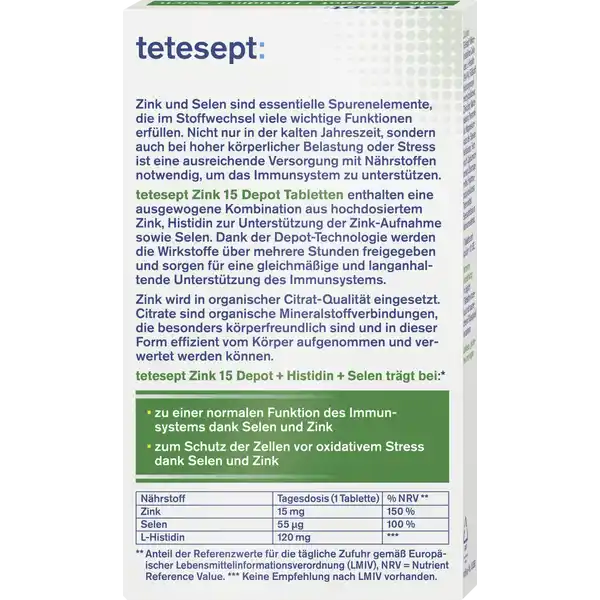Zink 15 Depot + Histidin + Selen
