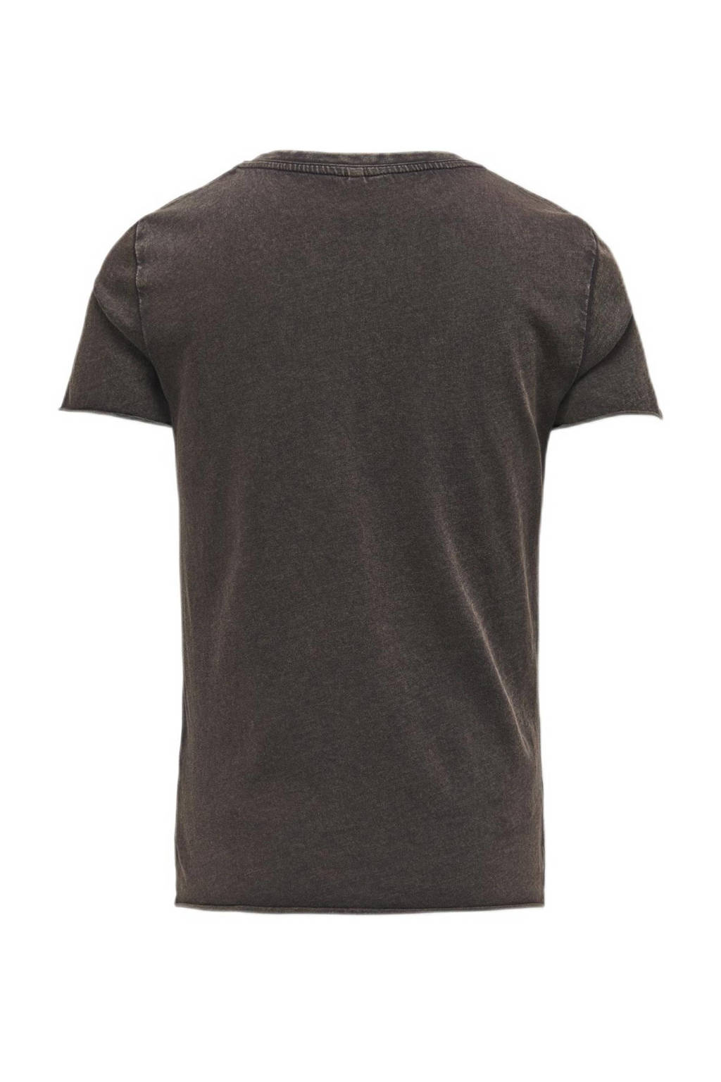 ONLY T-shirt met printopdruk donkerbruin/multicolor