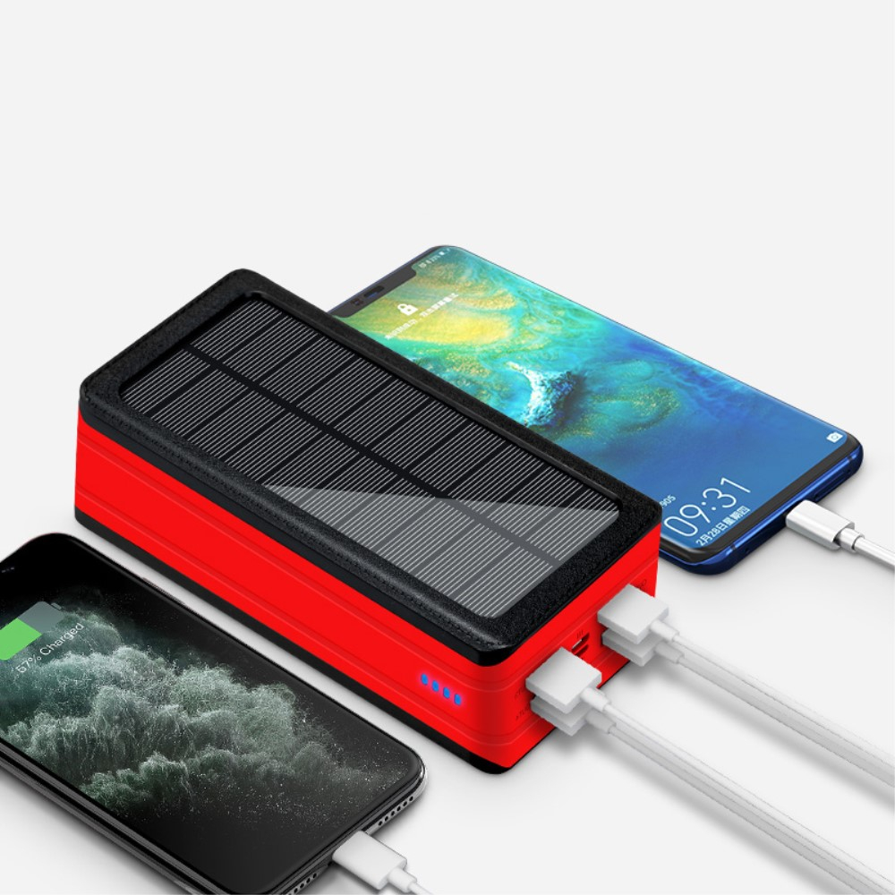 50000mAh 4x USB A Powerbank Outdoor Solar Taschen Lampe mit 32 LED's -  Schwarz