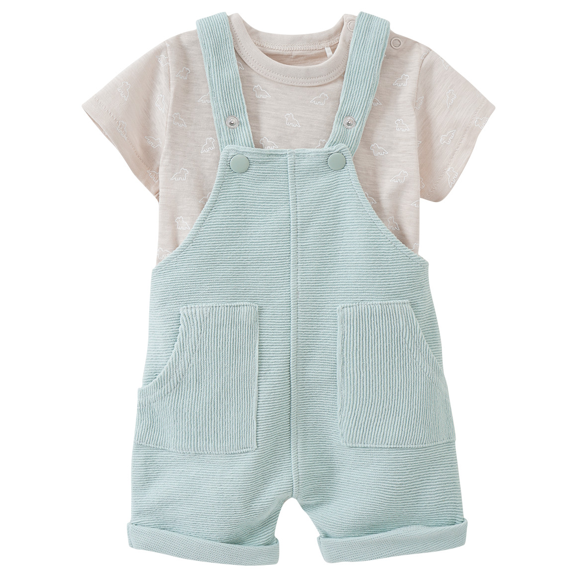 Topomini Newborn T-Shirt und Latzshorts im Set helltürkis / beige