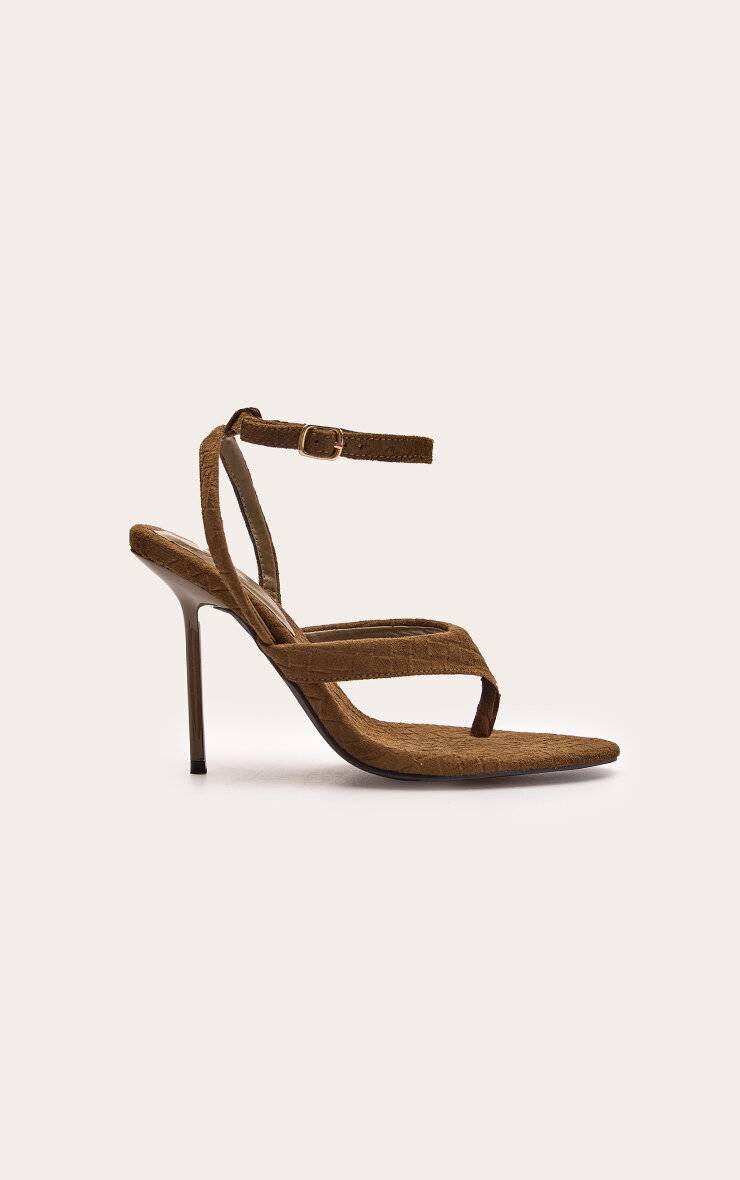 Kaki Sandales À Talons Avec Bride Orteil Et Détails Gaufrés
