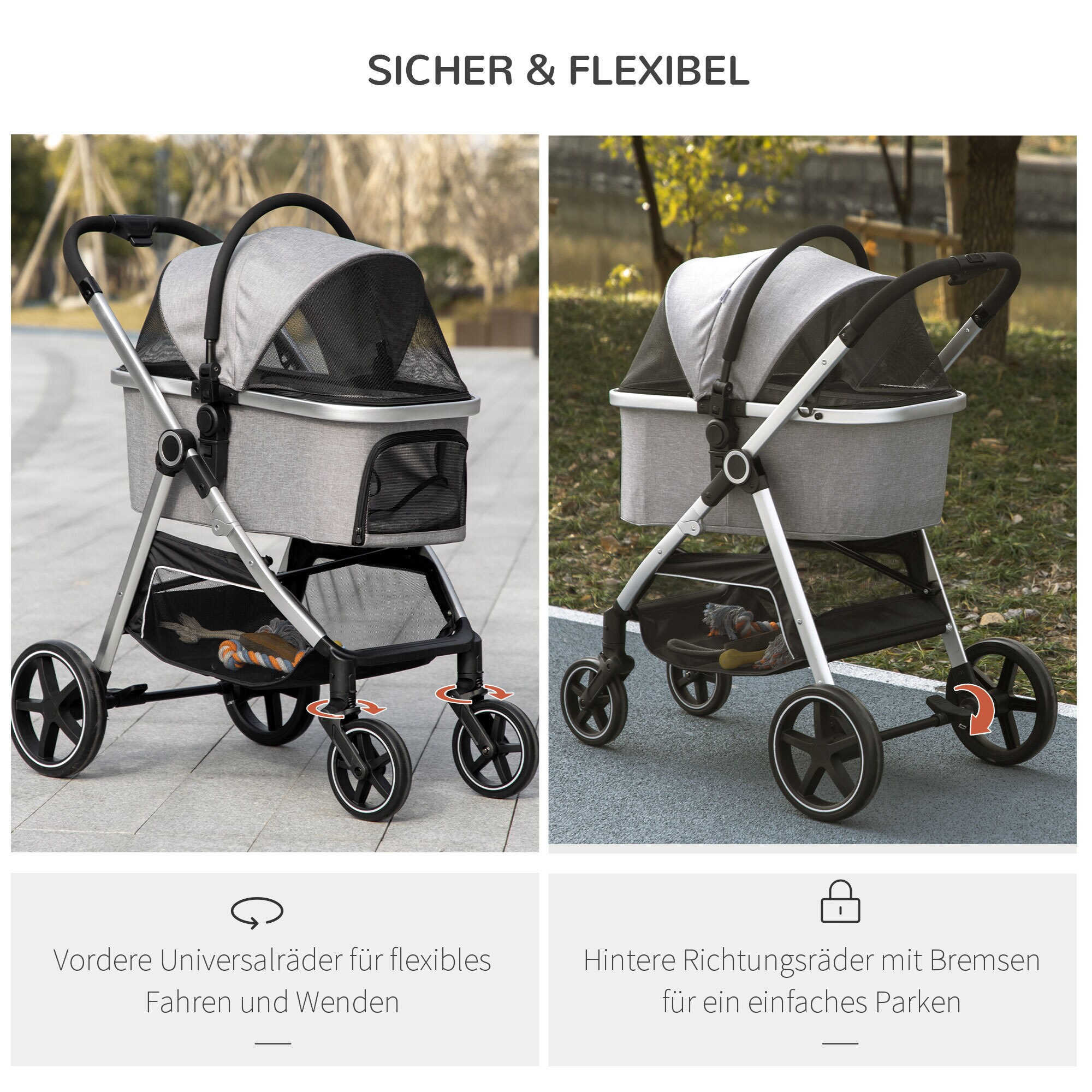 PawHut Hundebuggy mit abnehmbarem Korb schwarz 83L x 58B x 102H cm