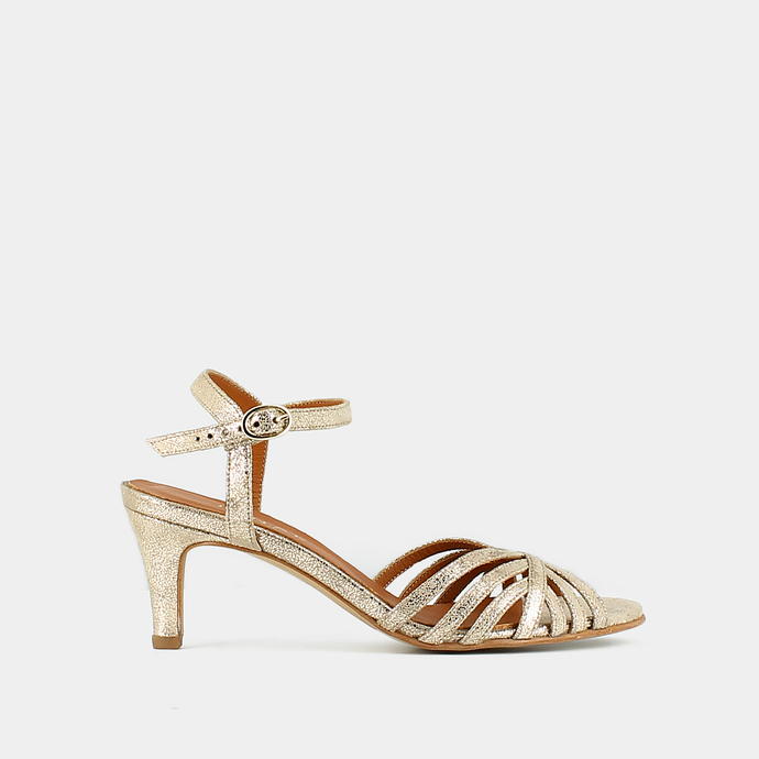 Sandales à bouts ouverts et talons  en velours laminé platine