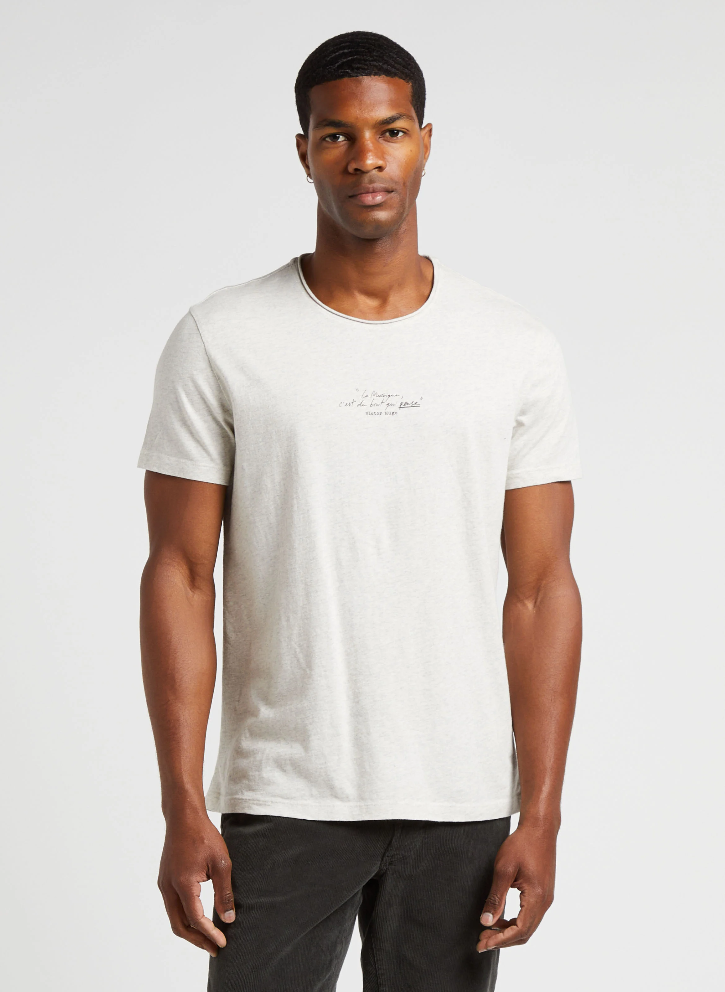 Tee-shirt col rond sérigraphié en coton| Gris