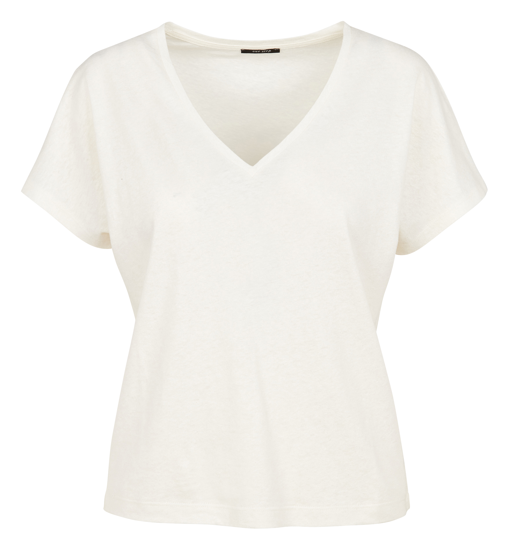 T-shirt col V ample en lin mélangé | Blanc