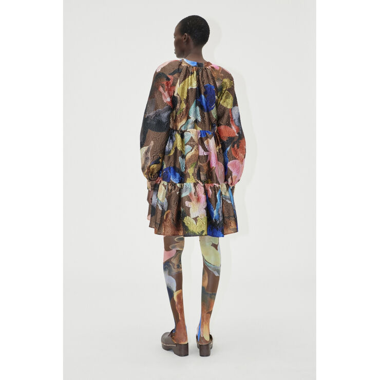 Stine Goya Tier Voluminous Mini Dress, 2258 Crinkled Textured Poly Aquarelle garden