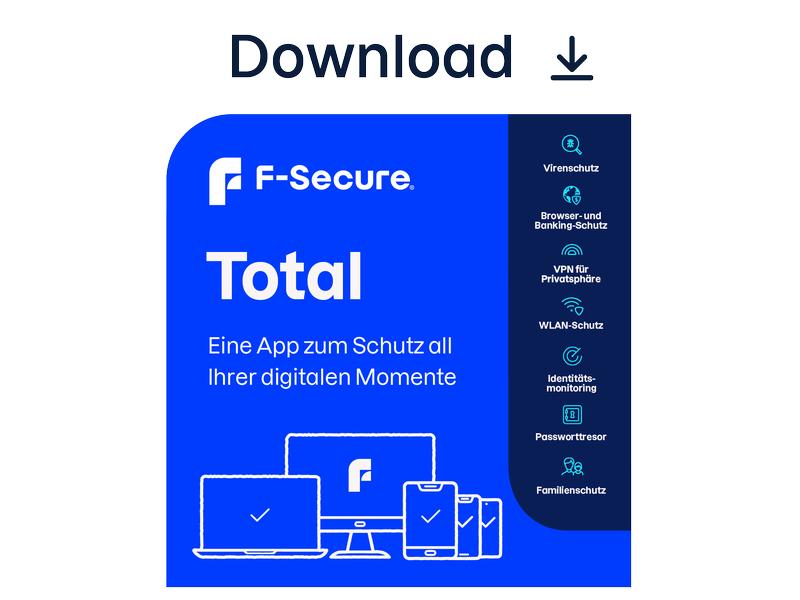 F-Secure Total Security Vollversion, 5 Geräte, 1yr Internet Security und Datenschutz für alle Geräte