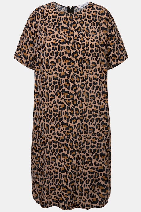 Minikleid, Loose Shape, Leo-Print, Rundhals, Halbarm