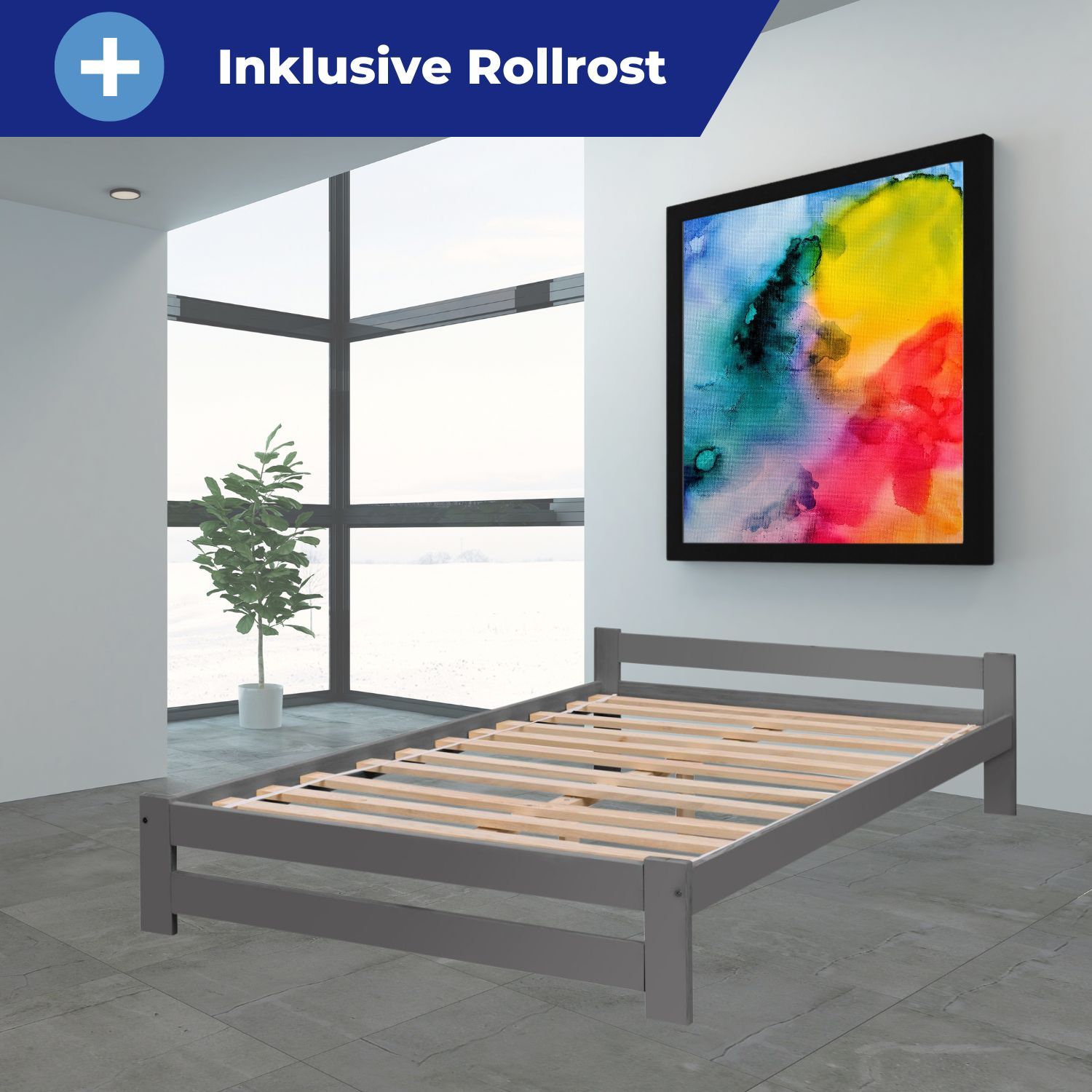 Coemo Bett Classico Lattenrost Massivholz Kiefer 140x200cm anthrazit