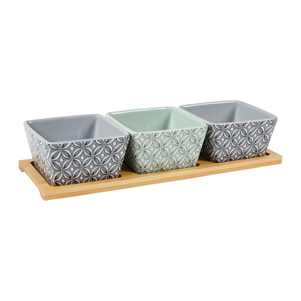 Plateau apéritif et 2 coupelles carrées 29x6x9.5cm