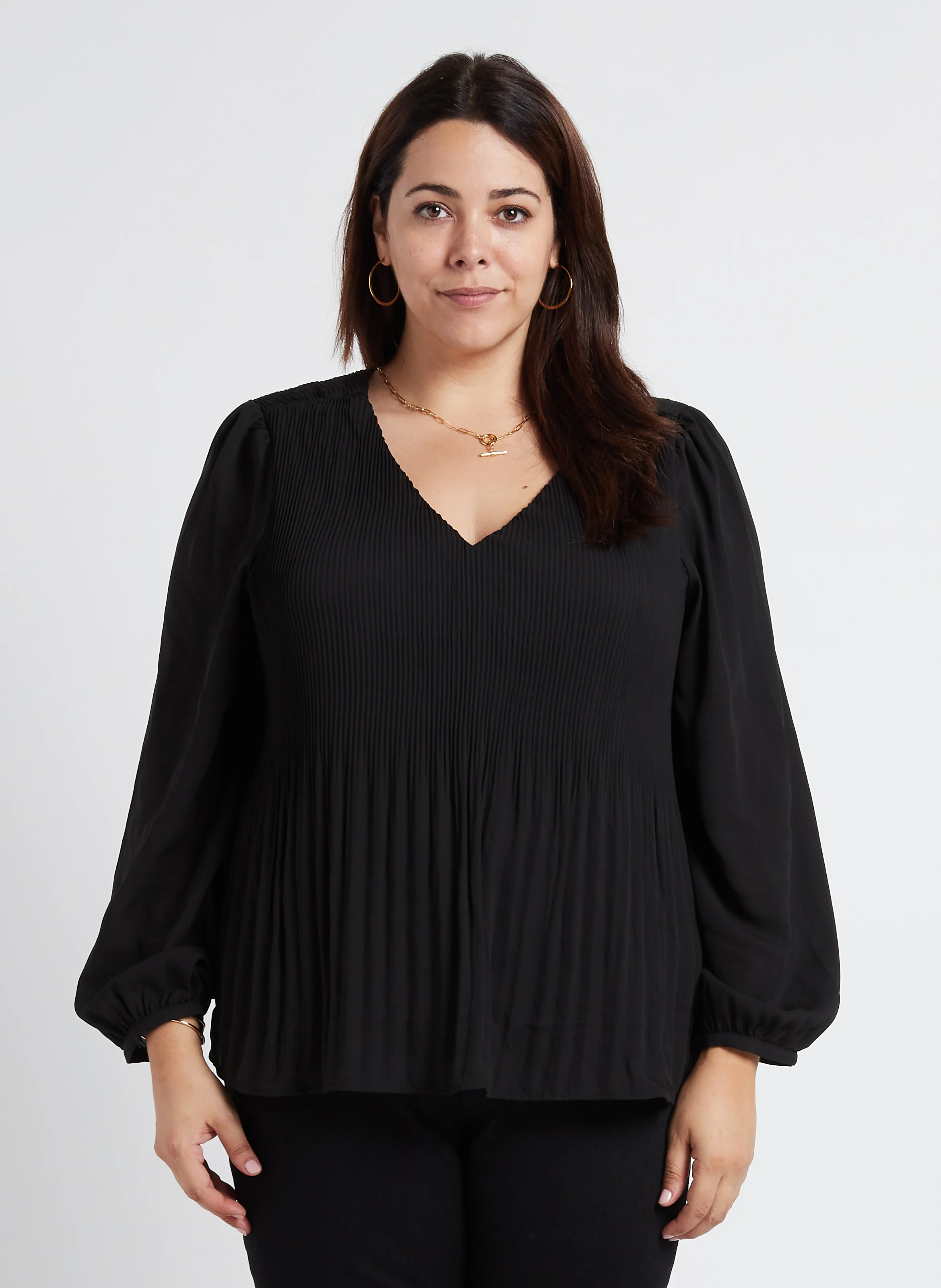 CINDY - Blouse col V plissée | Noir