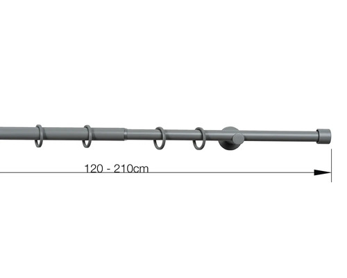 Uitschuifbare gordijnroedeset, Cosy donkergrijs, 120-210 cm, Ø 16/19 mm