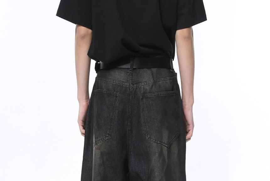 FAERIS - Mid Rise Washed Distressed Wide Leg Jeans