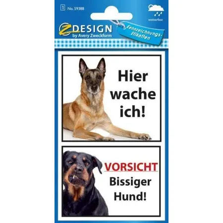 Avery Zweckform 59388, Warnetiketten, Bissiger Hund, 2 Aufkleber