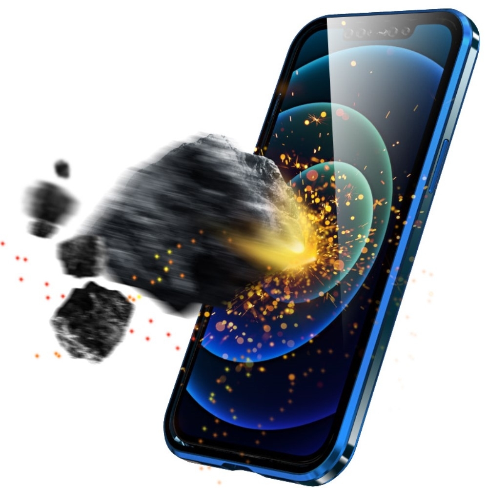 iPhone 12 Pro Magnetische Alu Schutzhülle mit Panzer Glas Backcover   Display- / Kameraglasschutz (Magnet-Technologie) - Rot / Schwarz / Schwarz