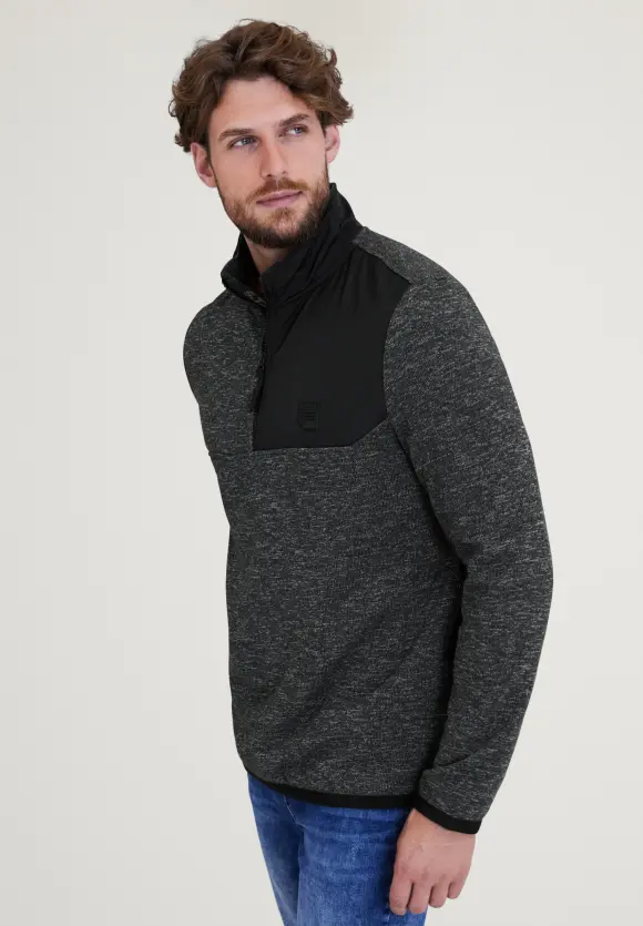 Troyer im Materialmix - storm grey melange