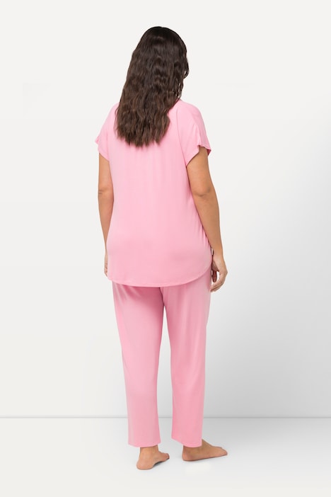 Pyjama, Oversized, Hemdkragen, V-Ausschnitt, Halbarm