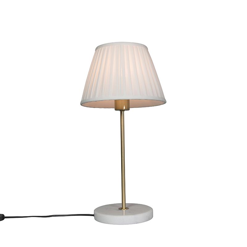 Retro tafellamp messing met Plisse kap wit 25 cm - Kaso