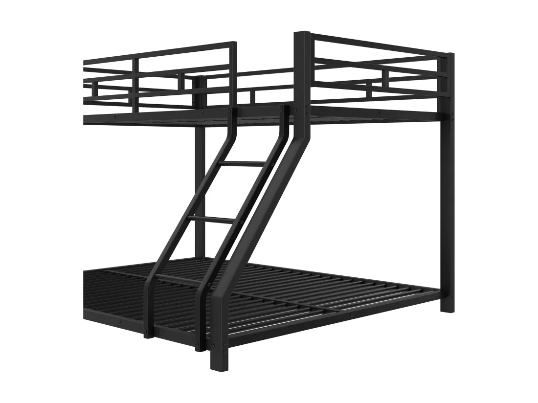Lit superposé 90x200 + 140x200 cm - avec barrières - avec échelle de sécurité - métal - noir (sans matelas)