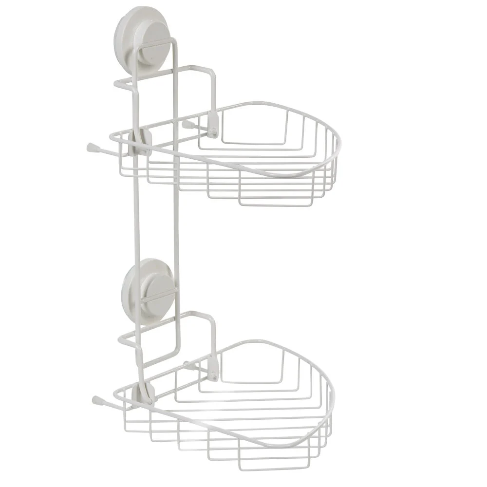 Étagère de douche 2 paniers d angle à ventouse blanc
