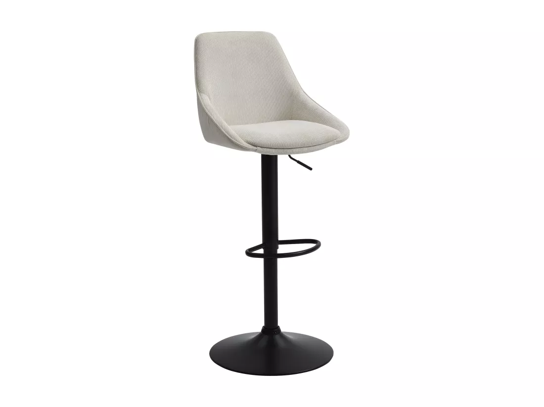 Lot de 2 tabourets de bar en velours côtelé et métal noir - Hauteur réglable - Crème - MASURIE