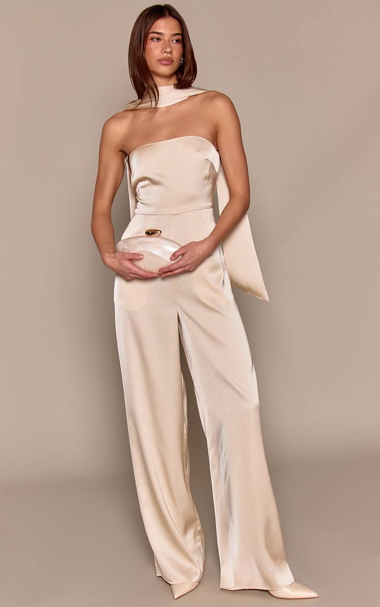 Champagne Combinaison-pantalon Satinée Bustier Avec Détail Foulard
