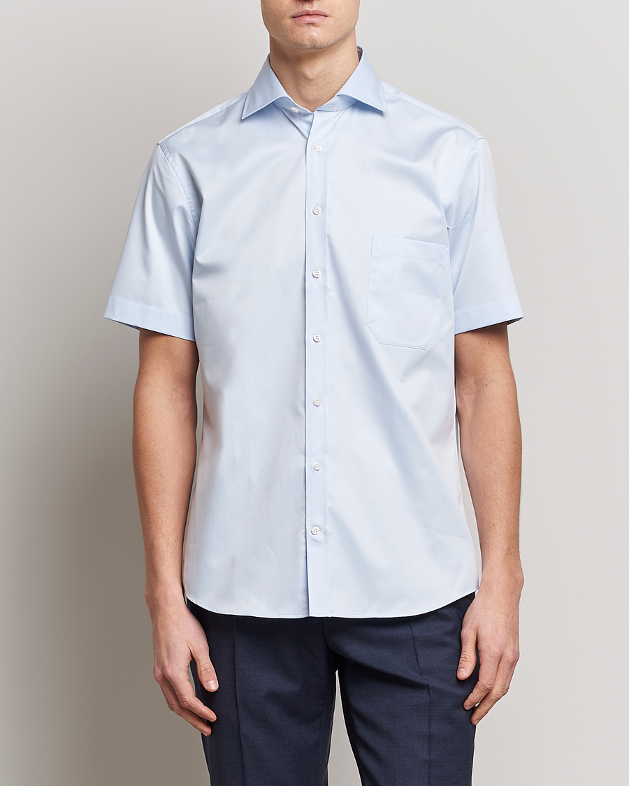 Stenströms Fitted Body Short Sleeve Twill Shirt Light Blue