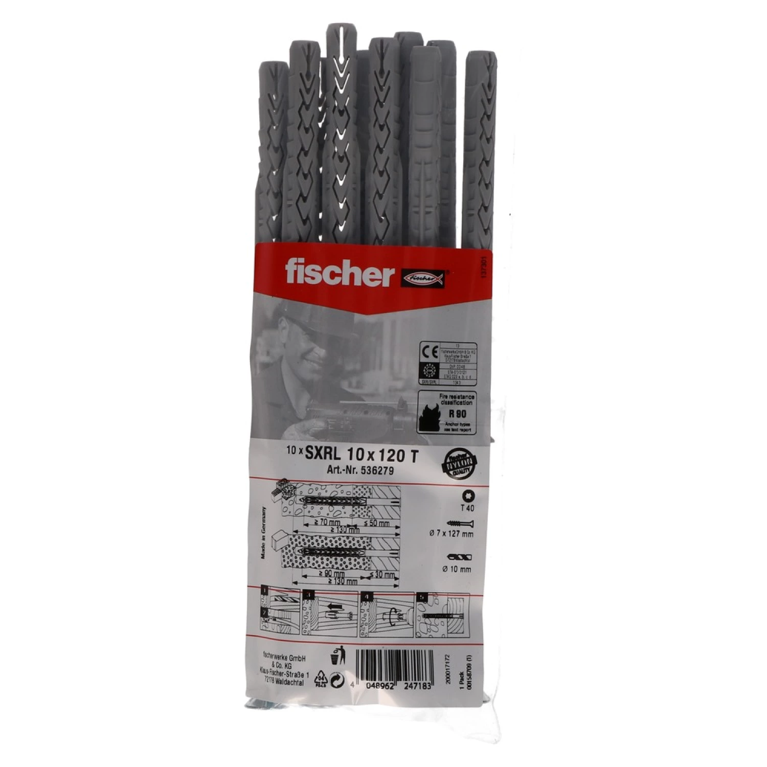 Fischer 536279 SXRL 10 x 120 T Constructie/kozijnpluggen - T40 - verzonken schroef - verzinkt staal (10st)