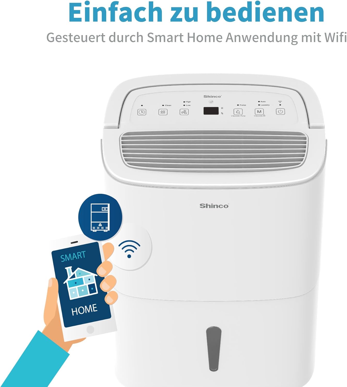 SHINCO 50L Wifi elektrisch Luftentfeuchter mit APP&Pump,165m³/55m²,Entfeuchter mit 7L Wassertank,Aktivkohlefilter,Energieeinsparung,Automatischer Neustart,Timer,Ablaufschlauch,Wäschetrocknerfunktion